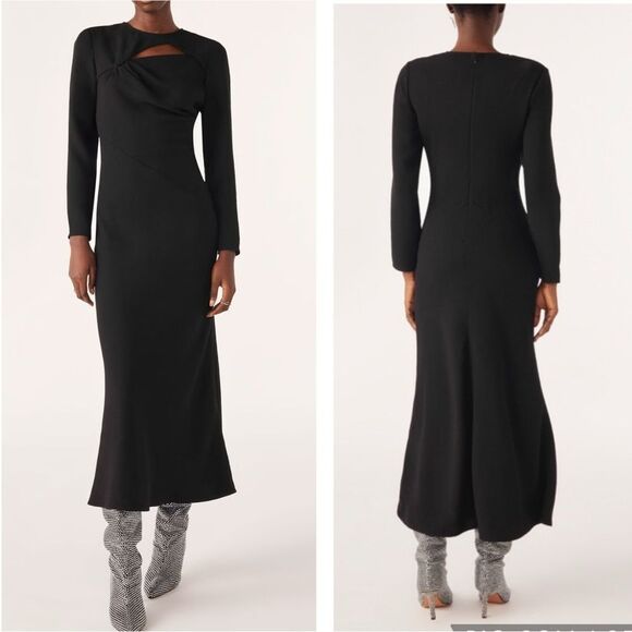 NEW ba&sh Yona Cutout Midi Long Sleeve Black Dress Size Small - Picture 1 of 8